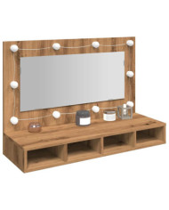 Armoire à miroir avec LED chêne artisanal 90x31,5x62 cm | Mobilier & Déco