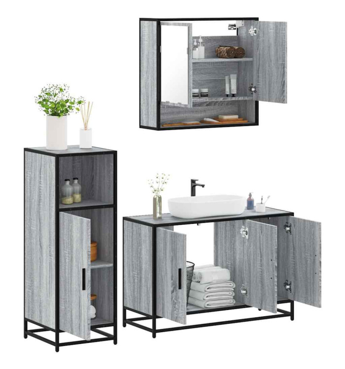 Ensemble de meubles de salle de bain 3 pcs Sonoma gris | Mobilier & Déco