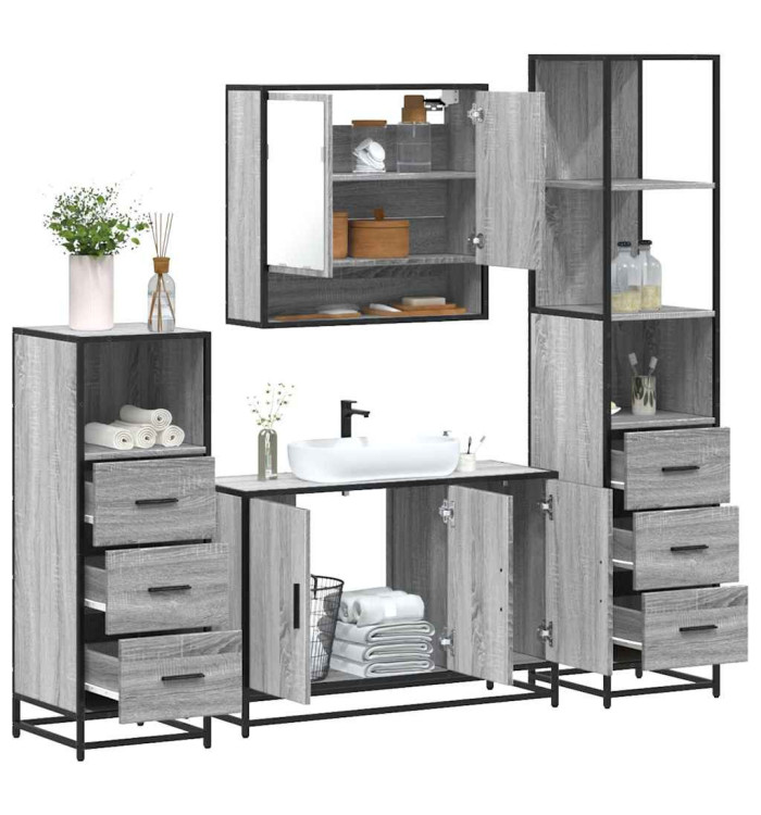 Ensemble de meubles de salle de bain 4 pcs sonoma gris | Mobilier & Déco