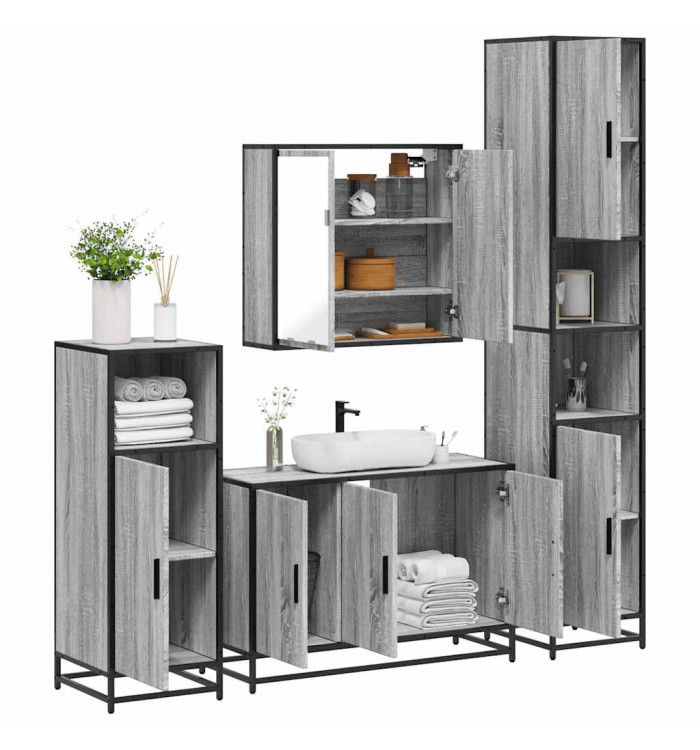 Ensemble de meubles de salle de bain 4 pcs sonoma gris | Mobilier & Déco