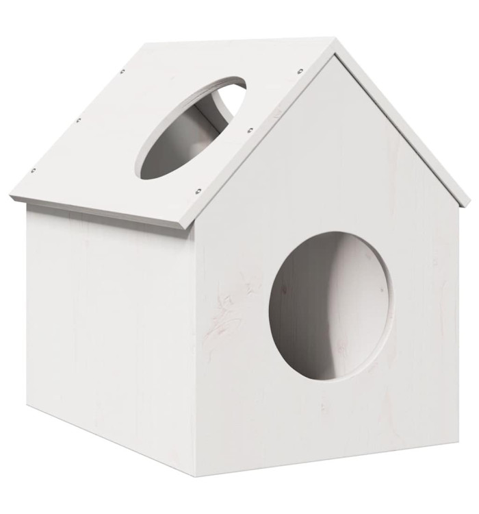 Maison pour chat blanc 41x50x50 cm bois de pin massif | Mobilier & Déco