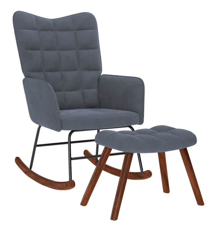 Chaise à bascule avec repose-pied gris foncé velours | Mobilier & Déco