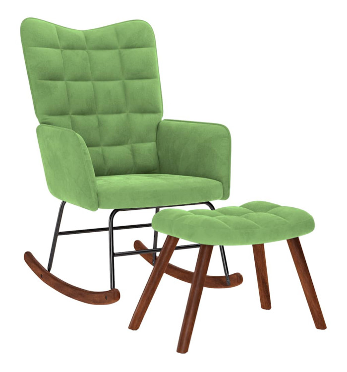 Chaise à bascule avec repose-pied vert clair velours | Mobilier & Déco