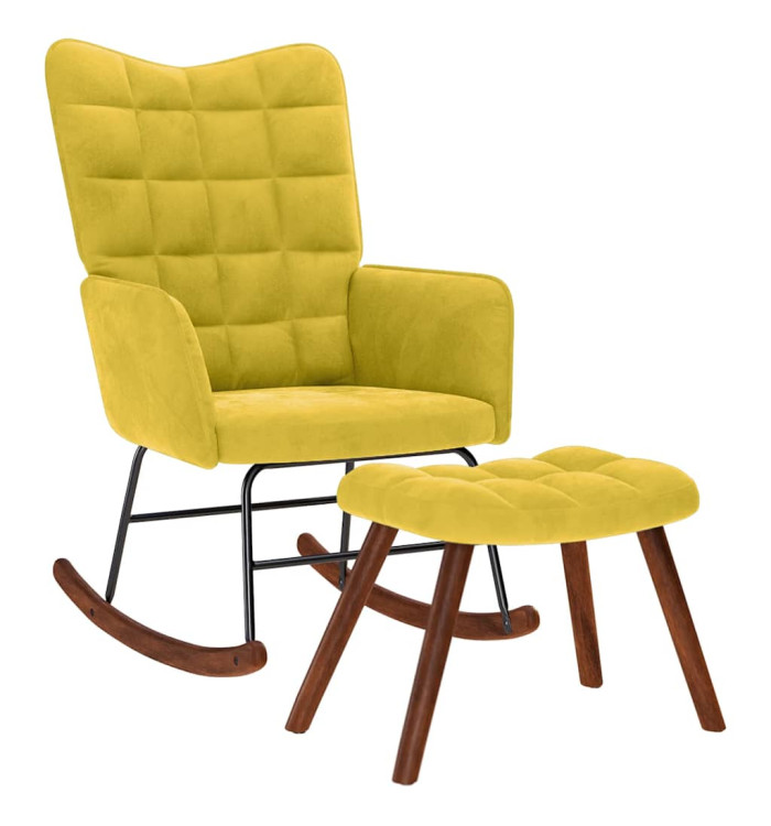 Chaise à bascule avec repose-pied jaune velours | Mobilier & Déco