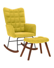 Chaise à bascule avec repose-pied jaune velours | Mobilier & Déco