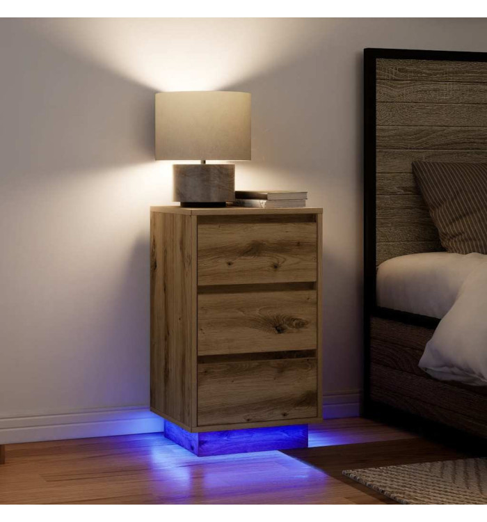 Armoire de chevet et lumières LED chêne artisanal 38x34x65 cm | Mobilier & Déco