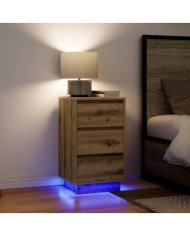 Armoire de chevet et lumières LED chêne artisanal 38x34x65 cm | Mobilier & Déco
