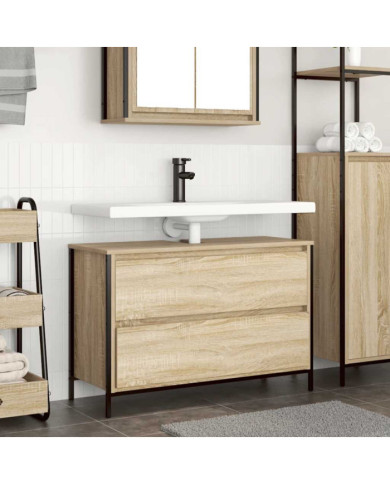 Meuble salle de bain lavabo tiroirs chêne sonoma 90x34,5x60 cm | Mobilier & Déco