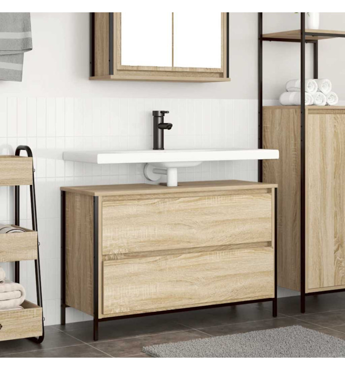 Meuble salle de bain lavabo tiroirs chêne sonoma 90x34,5x60 cm | Mobilier & Déco