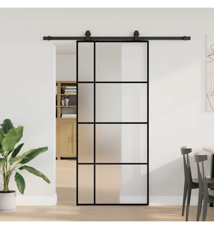 Porte coulissante kit de quincaillerie noir 90x205 cm verre ESG | Mobilier & Déco