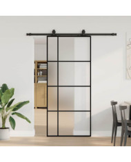 Porte coulissante kit de quincaillerie noir 90x205 cm verre ESG | Mobilier & Déco