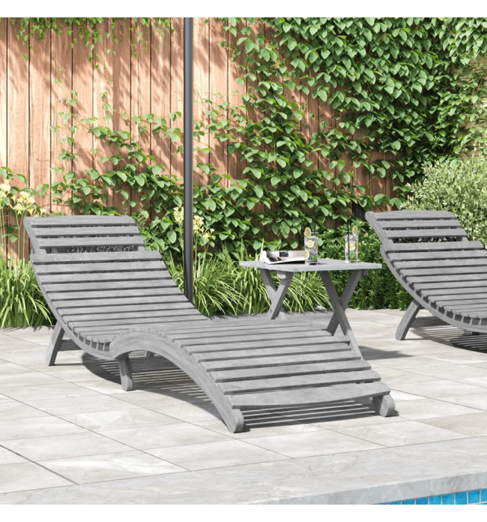 Chaise longue gris 184x55x64 cm bois massif d'acacia | Mobilier & Déco