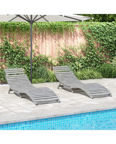 Chaises longues lot de 2 gris 184x55x64 cm bois massif acacia | Mobilier & Déco