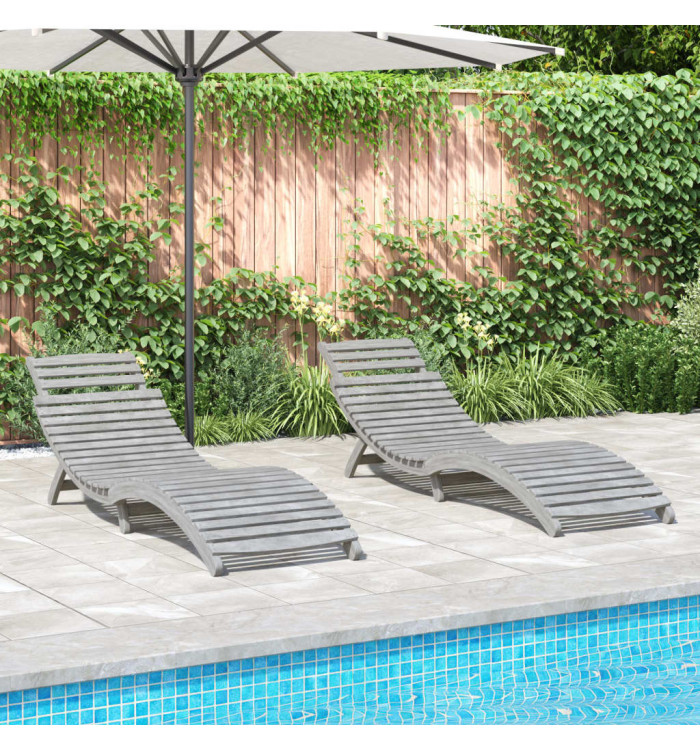 Chaises longues lot de 2 gris 184x55x64 cm bois massif acacia | Mobilier & Déco