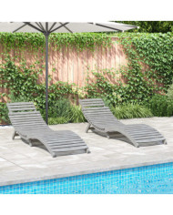 Chaises longues lot de 2 gris 184x55x64 cm bois massif acacia | Mobilier & Déco