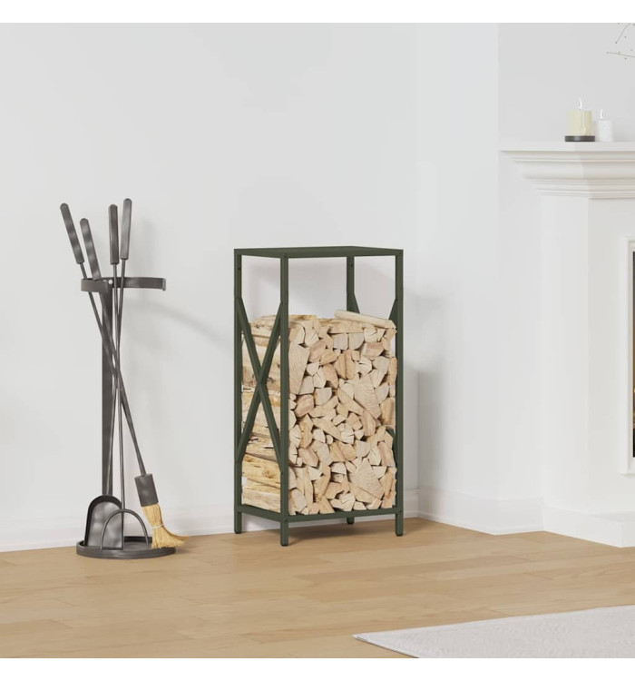 Portant de bois chauffage vert olive 34x25x70 cm | Mobilier & Déco