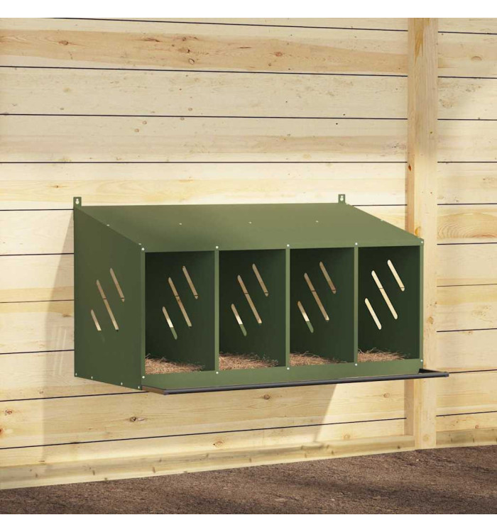 Nichoir à poules avec 4 compartiments vert olive métal | Mobilier & Déco