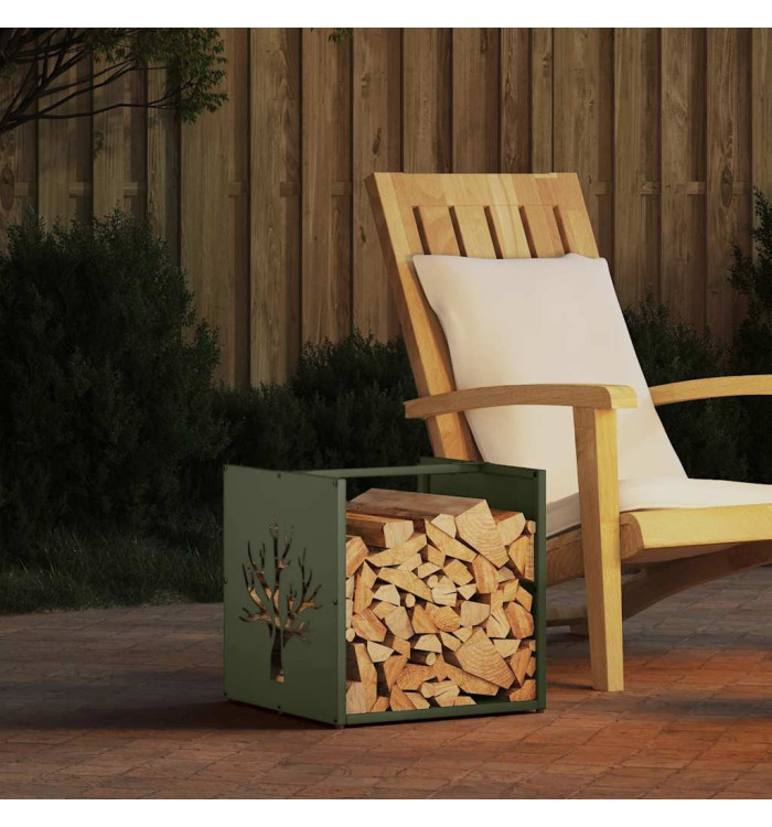 Portant de bois chauffage vert olive 40x40x40 cm | Mobilier & Déco
