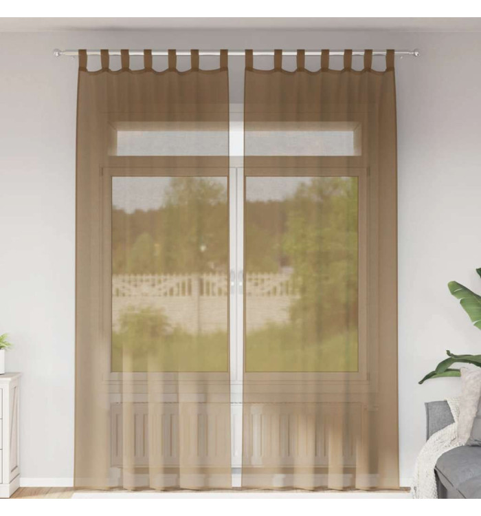 Rideaux en voile avec boucles 2 pcs marron clair 140x260 cm | Mobilier & Déco