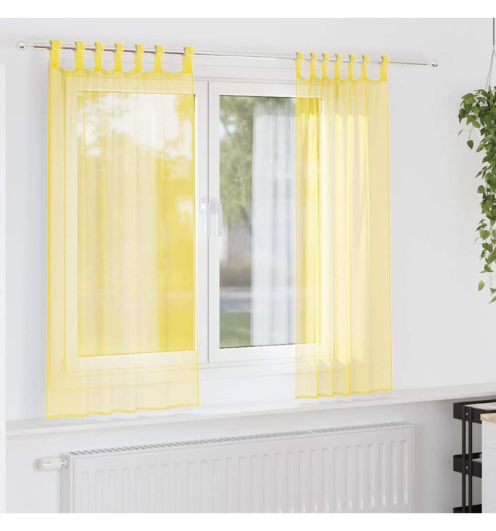 Rideaux en voile avec boucles 2 pcs jaune 140x175 cm | Mobilier & Déco