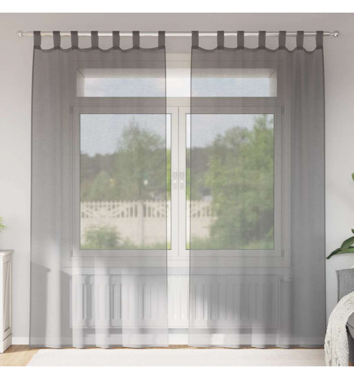 Rideaux en voile avec boucles 2 pcs gris foncé 140x225 cm | Mobilier & Déco