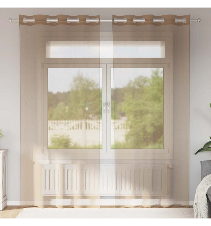 Rideaux en voile avec œillets 2 pcs marron clair | Mobilier & Déco