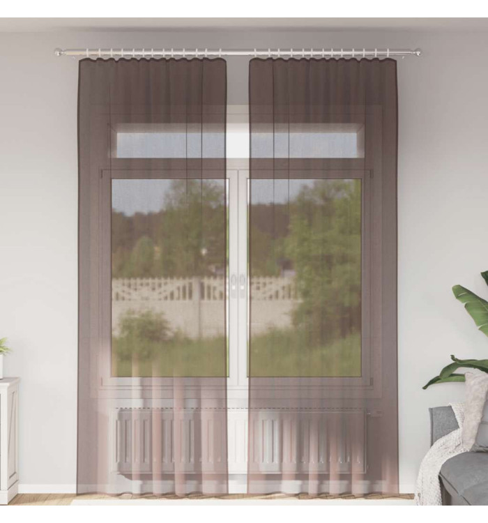 Rideaux en voile avec passe-tringles 2 pcs marron | Mobilier & Déco
