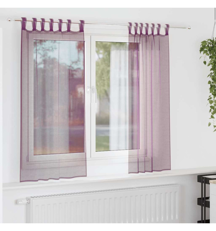 Rideaux en voile avec boucles 2 pcs violet 140x175 cm | Mobilier & Déco