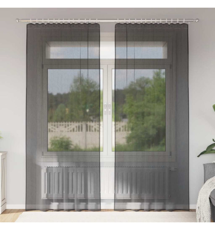 Rideaux en voile avec passe-tringle 2 pcs noir | Mobilier & Déco