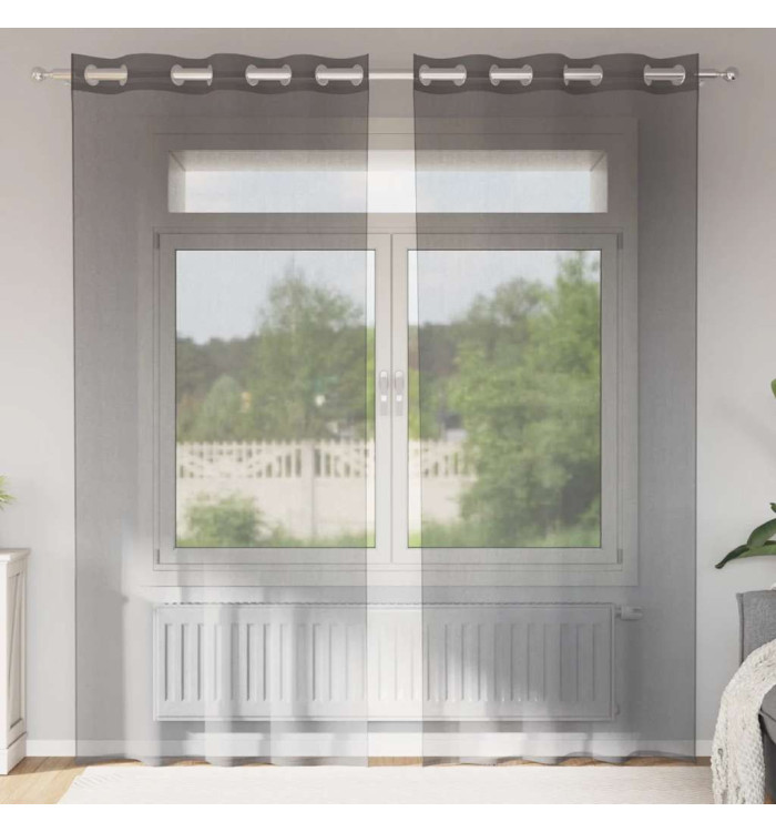Rideaux en voile avec œillets 2 pcs gris foncé 140x225 cm | Mobilier & Déco