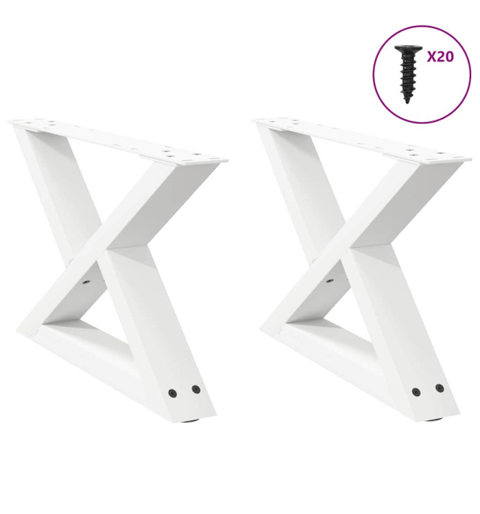 Pieds de table basse 2 pièces Blanc 60 x (30-31,3) cm Acier | Mobilier & Déco