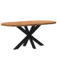 Table à manger marron clair bois de chêne massif ovale | Mobilier & Déco
