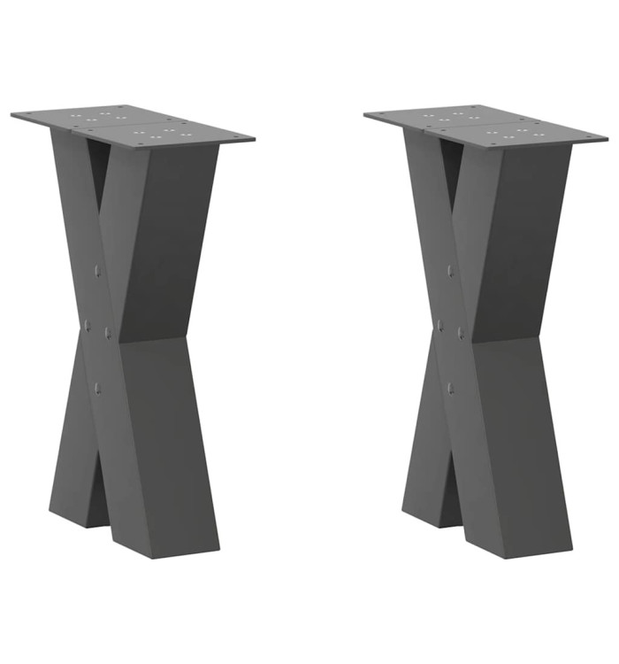 Pieds de table basse en forme de X, 2 pièces, anthracite, 28 x (42-43) cm, acier | Mobilier & Déco
