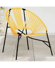 Chaise œuf de jardin noir et jaune résine tressée | Mobilier & Déco