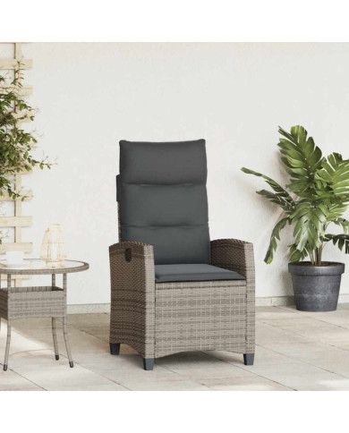Chaise de jardin inclinable avec table d'appoint gris polyrotin | Mobilier & Déco