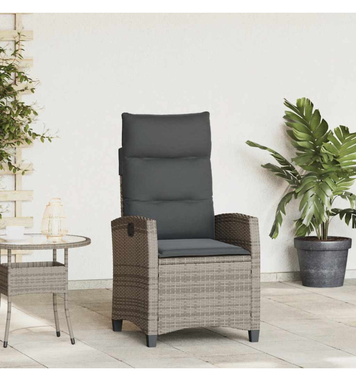 Chaise de jardin inclinable avec table d'appoint gris polyrotin | Mobilier & Déco