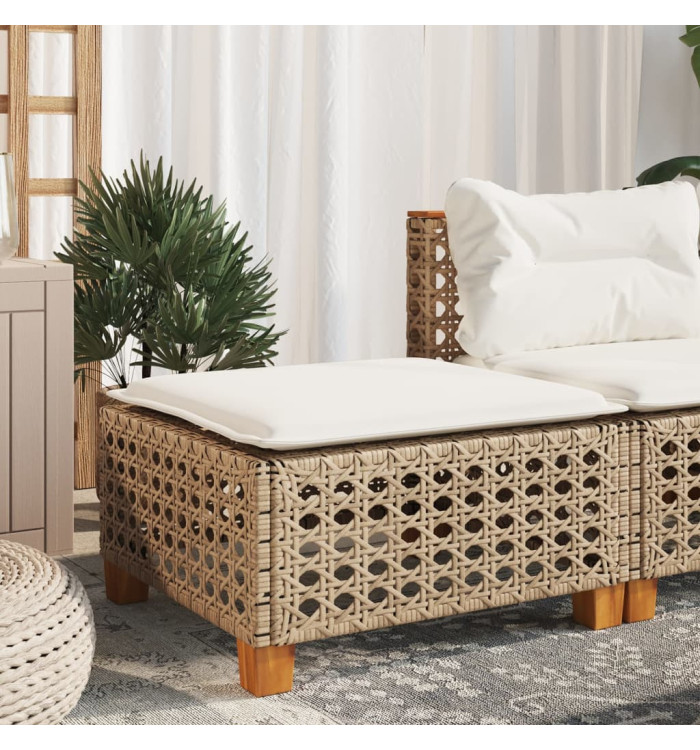 Tabouret de jardin et coussin beige 63,5x56x32cm résine tressée | Mobilier & Déco