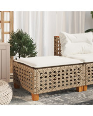 Tabouret de jardin et coussin beige 63,5x56x32cm résine tressée | Mobilier & Déco