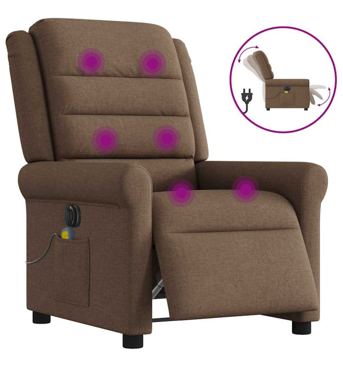 Fauteuil inclinable de massage électrique marron tissu | Mobilier & Déco