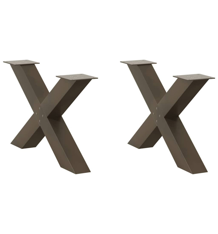 Pieds de table basse en forme de X, 2 pièces, acier naturel, 70 x (42-43) cm | Mobilier & Déco
