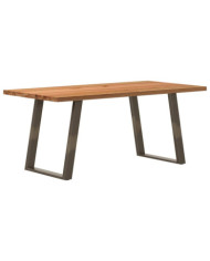 Table à manger marron clair bois de chêne massif rectangulaire | Mobilier & Déco