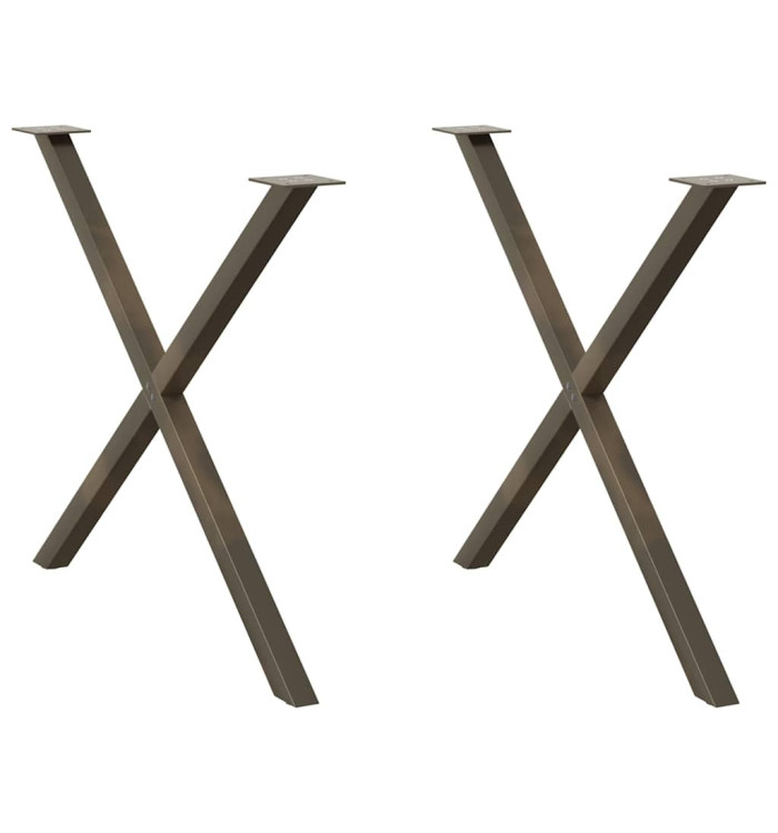 Pieds de table à manger en forme de X, 2 pièces, acier naturel, 90 x (72-73) cm | Mobilier & Déco