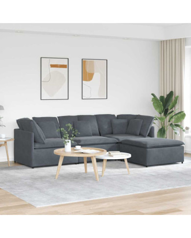 Canapé modulaire et repose-pieds et coussins velours gris foncé | Mobilier & Déco