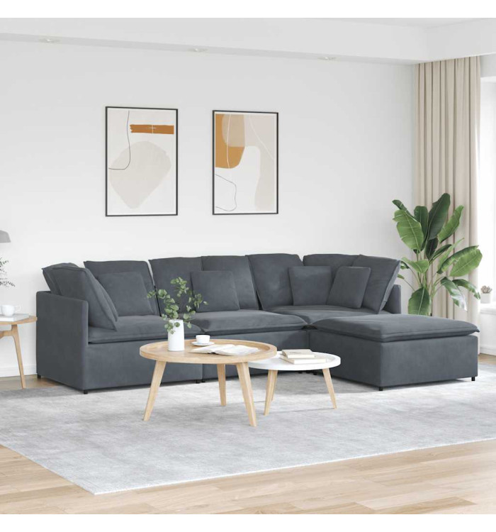 Canapé modulaire et repose-pieds et coussins velours gris foncé | Mobilier & Déco