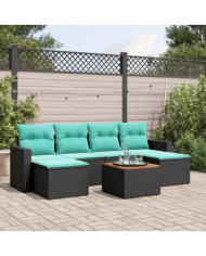Salon de jardin 7 pcs avec coussins noir résine tressée | Mobilier & Déco