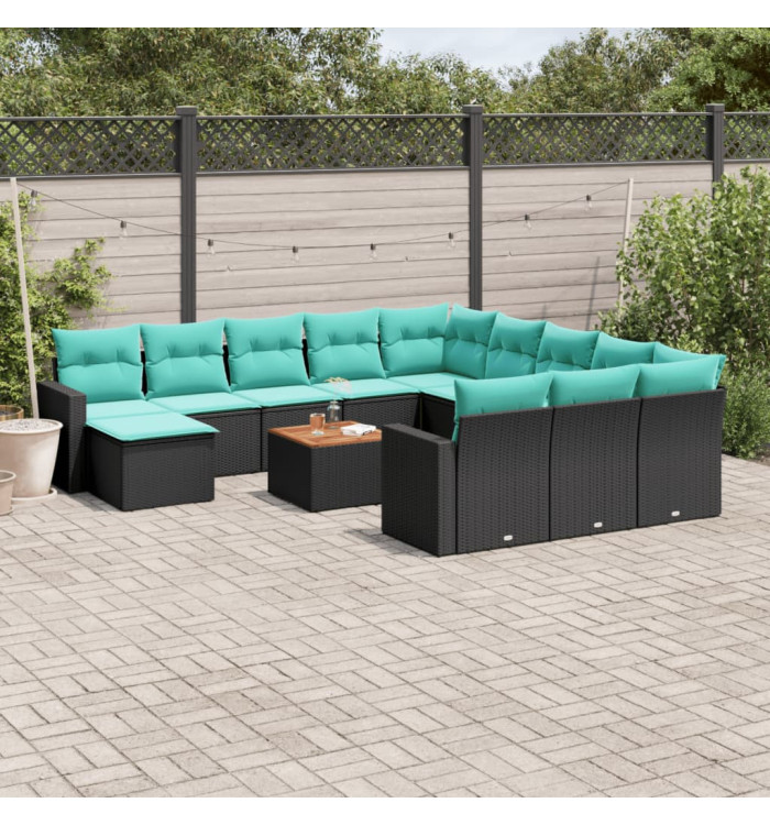 Salon de jardin avec coussins 13 pcs noir résine tressée | Mobilier & Déco