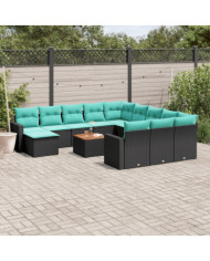 Salon de jardin avec coussins 13 pcs noir résine tressée | Mobilier & Déco
