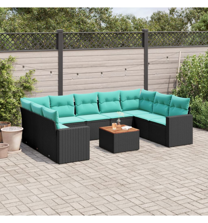 Salon de jardin 10 pcs avec coussins noir résine tressée | Mobilier & Déco