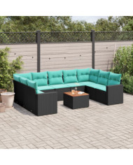 Salon de jardin 10 pcs avec coussins noir résine tressée | Mobilier & Déco