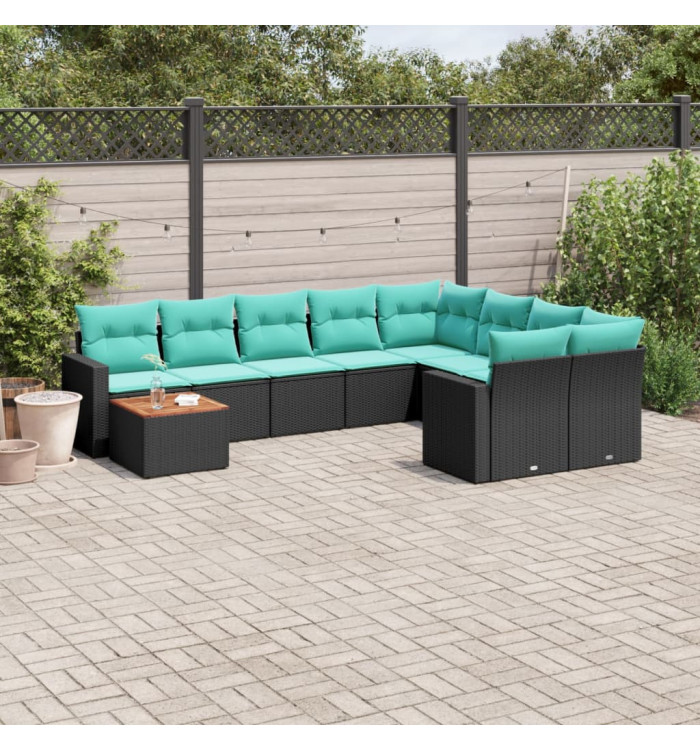 Salon de jardin 10 pcs avec coussins noir résine tressée | Mobilier & Déco
